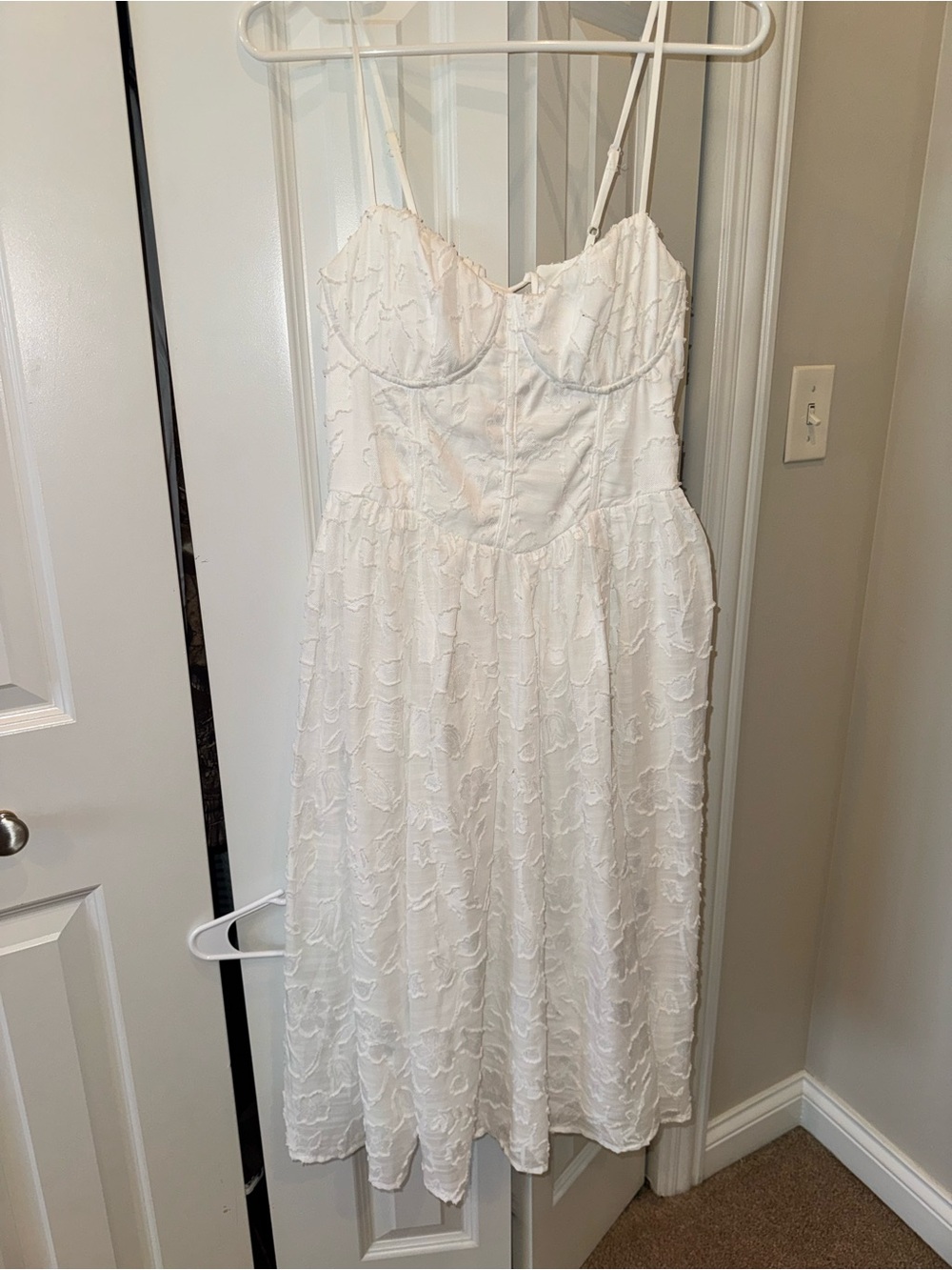 White Lace Midi Dress with Spaghetti Straps